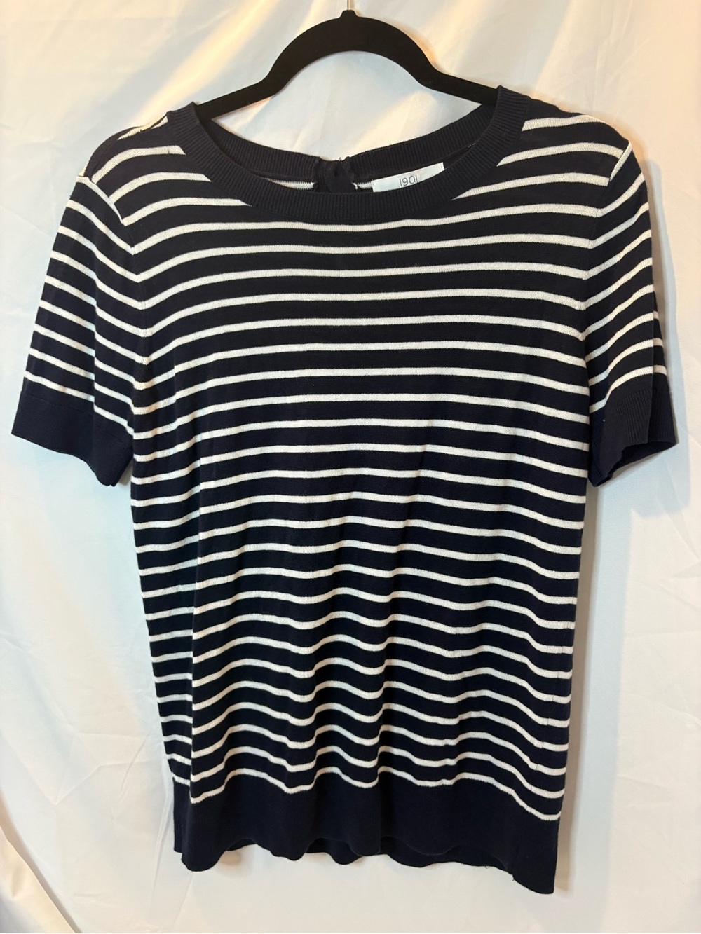 1901 Navy and White Striped Short Sleeve Knit Top